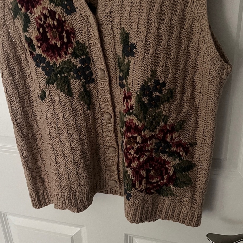 NWT Marisa Christina Hand Knit Linen Cotton Beige Floral Knit Vest Sz Large - Picture 3 of 9